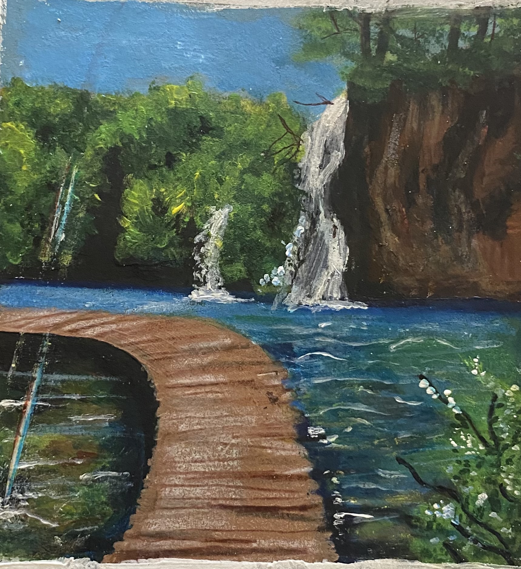waterfall inspired painting with flowing texture